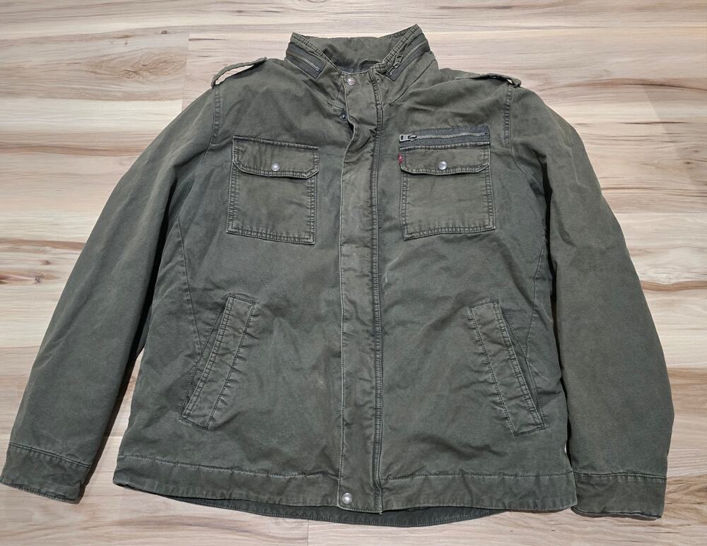 Levi's Military Style Field Utility Jacket Men’s XXL Olive Green Zip-up Nice!